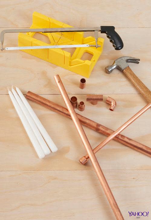materials copper pipes candles saw hammer