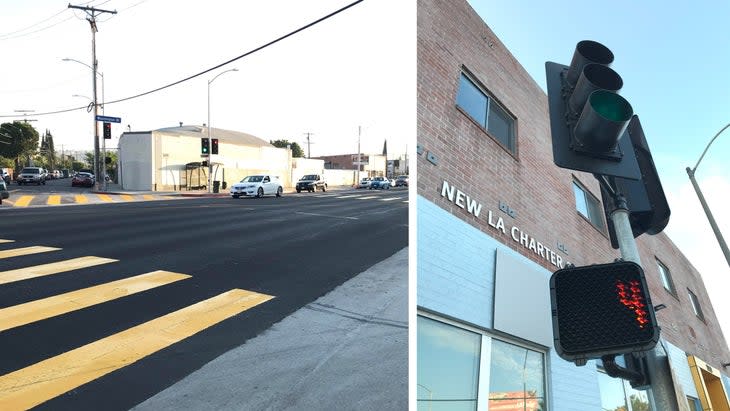 <span class="article__caption">A new traffic light and crosswalks in front the New Los Angeles Charter Middle School </span> (Photos: Yolanda Davis-Overstreet)