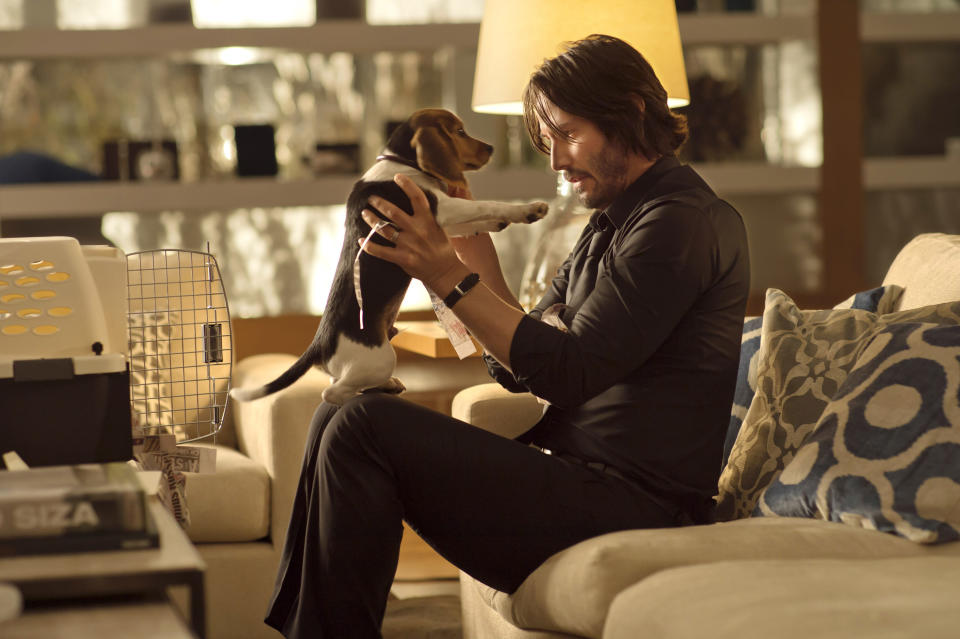 keanu holding a puppy