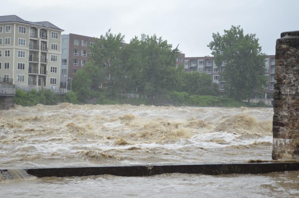 The Winooski River is seen moving rapidly from the Chace Mill parking lot, July 11, 2024.