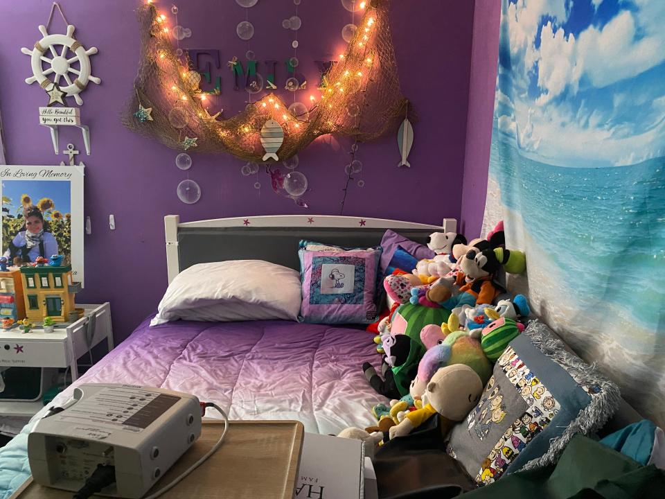 Emily Santarpia's bedroom at her Taunton home on July 10, 2023. Emily died on Jan. 30, 2023 in the arms of her parents and with her siblings by her bedside at the age of 13 from complications from a rare genetic condition called isodicentric 15.