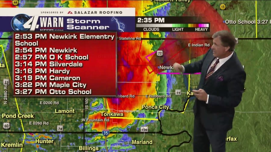 Chief Meteorologist Mike Morgan on Newkirk tornado, Image courtesy KFOR