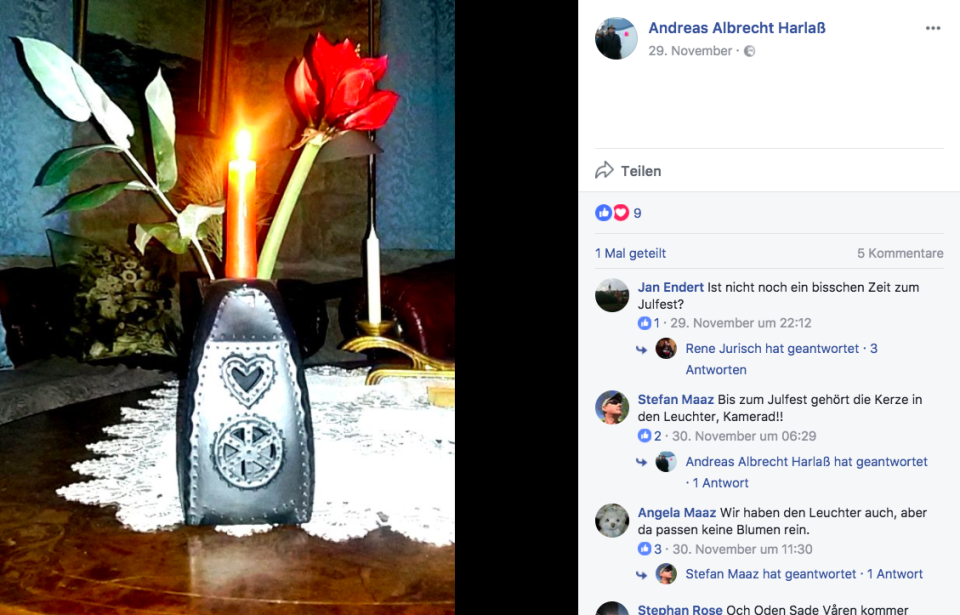 Dieses Bild postete AfD-Mann Andreas Harlaß. Es zeigt einen Julleuchter. (Bild: Facebook/Screenshot)