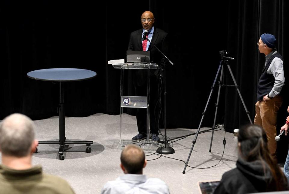 Gary King speaks during the teach-in, “Budget crisis at Penn State? It’s a moral crisis” on Thursday, Feb. 8, 2024.