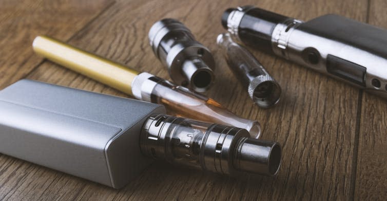 <span class="caption">E-cigarettes are basically the same, but the liquid used in them varies widely.</span> <span class="attribution"><a class="link " href="https://www.shutterstock.com/image-photo/vaping-pen-vape-devices-mods-electronic-625333358?src=KvqP2HFOJhXSqtXKB2KFaA-1-52" rel="nofollow noopener" target="_blank" data-ylk="slk:Hazem.m.kamal/Shutterstock;elm:context_link;itc:0;sec:content-canvas">Hazem.m.kamal/Shutterstock</a></span>