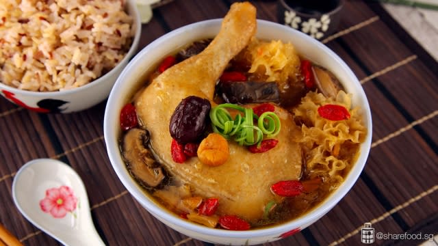 Traditional Snow Fungus Chicken Soup served with brown rice