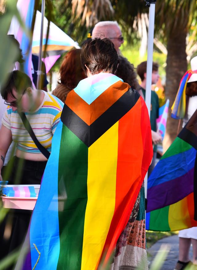 About 250 people gathered at Eau Gallie Square Friday evening to celebrate International Transgender Day of Visibility. The event was organized by Spektrum, a nonprofit LGBTQ healthcare provider with clinics in Orlando and Melbourne.