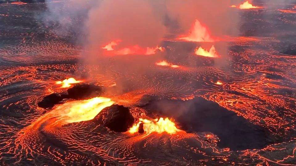 An aerial view of Kilauea volcano as it began to erupt. 