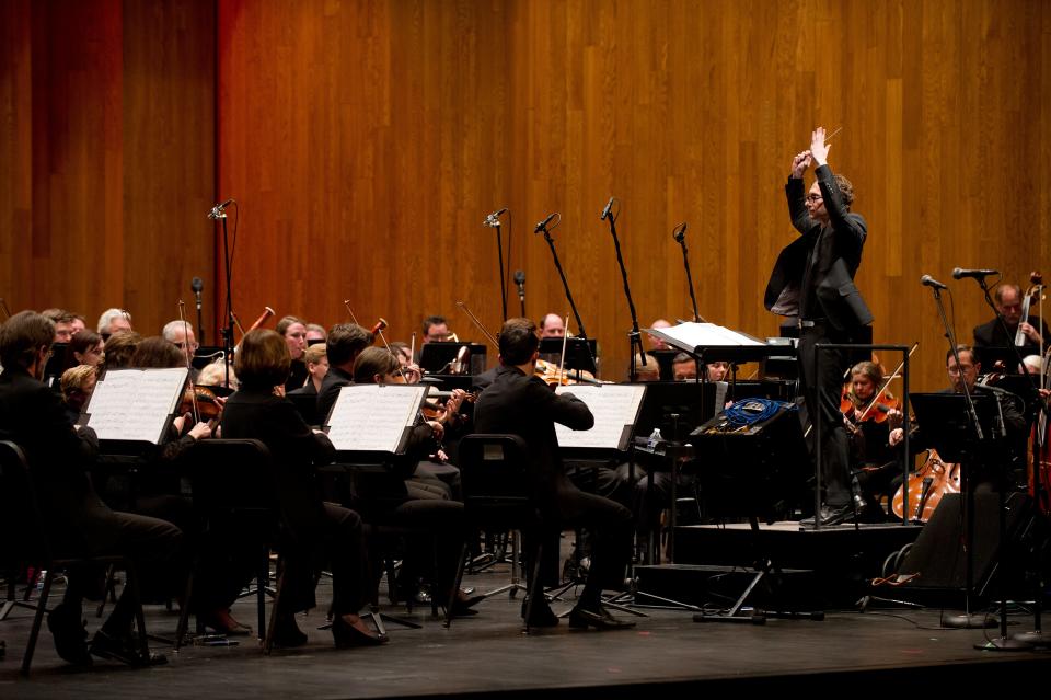 Musical Director Teddy Abrams and the Louisville Orchestra during a recent performance at the Kentucky Center.