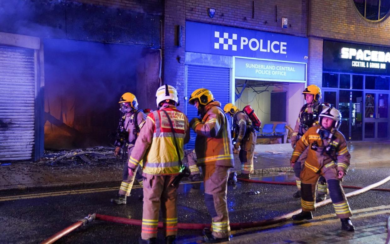 A Police station has been set alight in Sunderland during riots