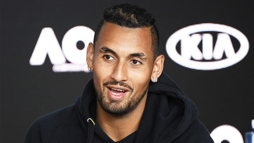 Nick Kyrgios has taken another crack at the US Open after joking he would wear a 'hazmat suit' if he was going to travel over and play. (Getty Images)