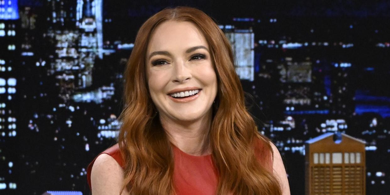 the tonight show starring jimmy fallon episode 1743 pictured actress lindsay lohan during an interview on thursday, november 10, 2022 photo by todd owyoungnbc via getty images