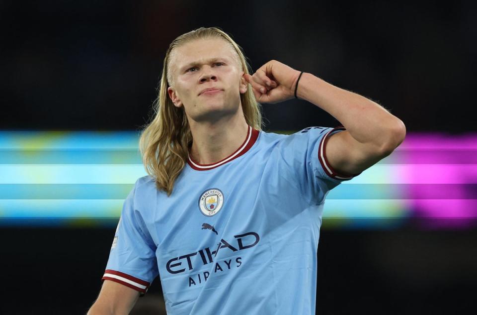 Erling Haaland celebrates after scoring against Arsenal (Reuters)