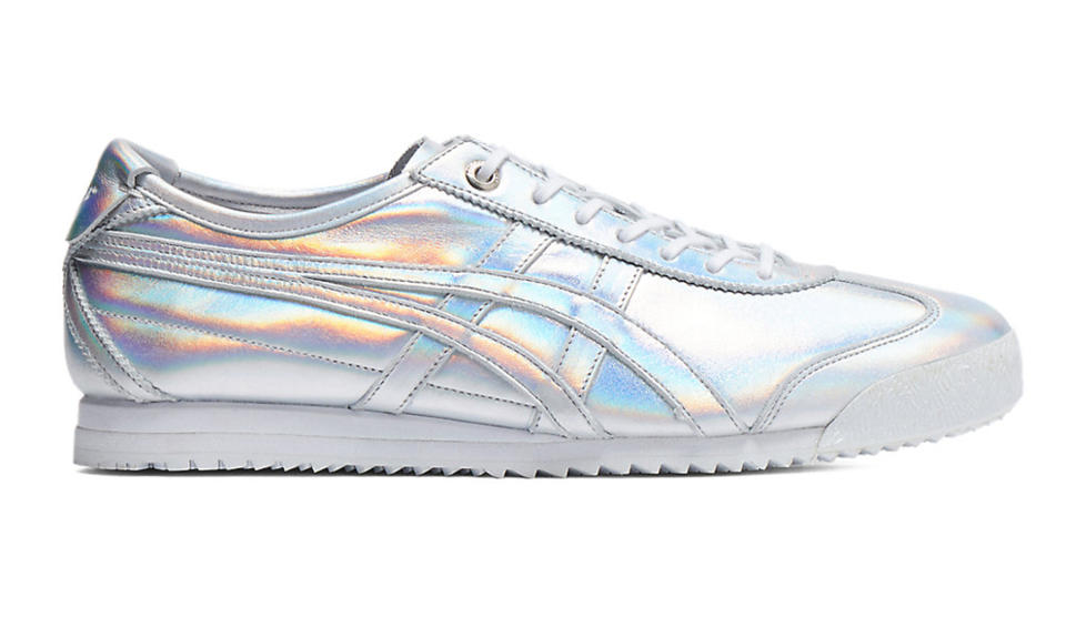 Onitsuka Tiger, sneakers, holographic sneakers, silver sneakers, metallic sneakers, lace up sneakers, rubber sneakers low top sneakers