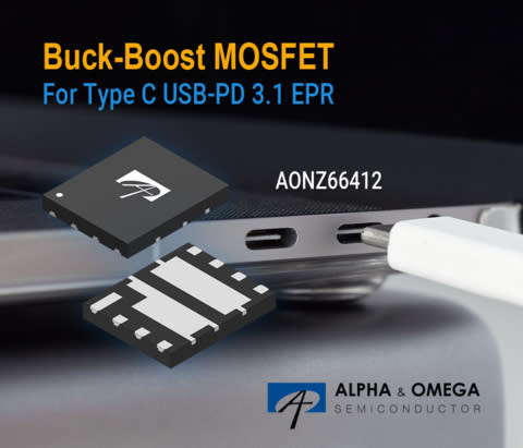 Offering a compact footprint to streamline PCB design, the AONZ66412 XSPairFET™ helps improve power density while meeting high-efficiency Type C performance demands (Graphic: Business Wire)