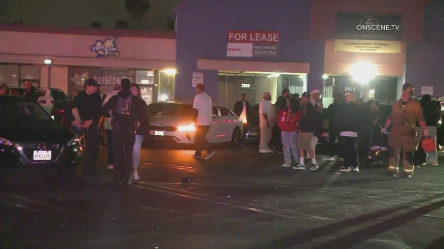 More than half-a-dozen people were struck by gunfire outside a night club in Long Beach on Saturday night, authorities said. (OnSceneTV)