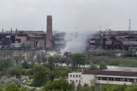 A view shows a plant of Azovstal Iron and Steel Works in Mariupol