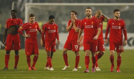 Football - Besiktas v Liverpool - UEFA Europa League Second Round Second Leg - Istanbul, Turkey - 26/2/15 Liverpool players look dejected after defeat in the penalty shoot out Action Images via Reuters / Andrew Boyers