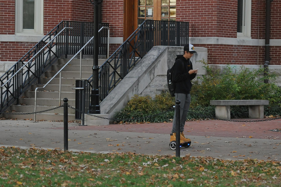 COLUMBIA, MO - NOVEMBER 10: A student makes his way across the campus of University of Missouri - Columbia on November 10, 2015 in Columbia, Missouri. The university looks to get things back to normal after the recent protests on campus that lead to the resignation of the school's President and Chancellor on November 9. (Photo by Michael B. Thomas/Getty Images)