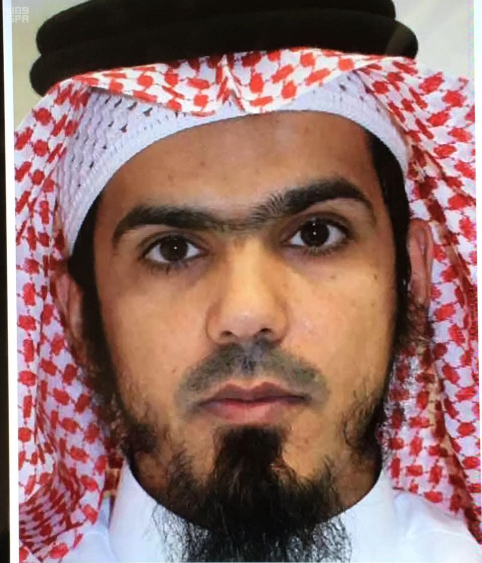 This picture released by the state sponsored Saudi Press Agency purports to show one of two suspected Islamic State militants, killed in Riyadh, Saudi Arabia, Saturday, Jan. 7, 2017. Authorities in Saudi Arabia say police have shot and killed two suspected Islamic State extremists in the capital, Riyadh. The Interior Ministry says the two suspected militants opened fire Saturday on police after being surrounded in the capital's northern Yasmeen neighborhood, forcing officers to return fire and kill them. (Saudi Press Agency via AP)