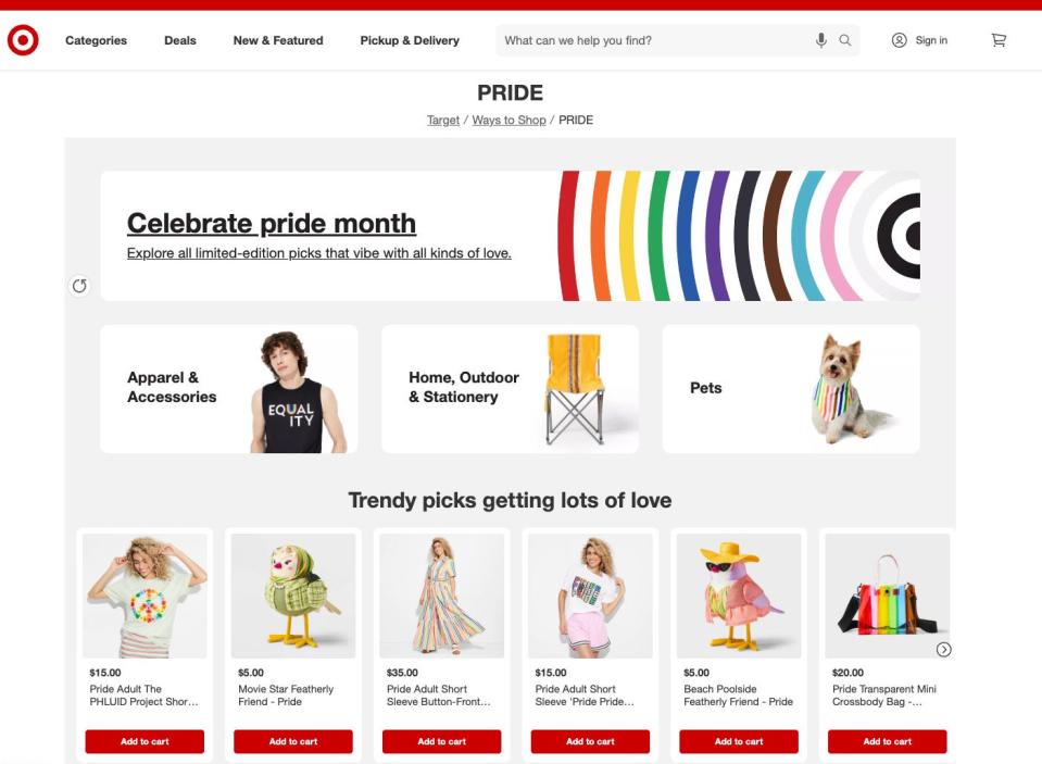 Target's online Pride collection on May 28.