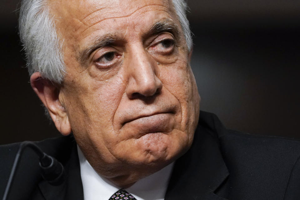 Zalmay Khalilzad, special envoy for Afghanistan Reconciliation, testifies before the Senate Foreign Relations Committee on Capitol Hill in Washington, April 27, 2021, during a hearing on the Biden administration's Afghanistan policy and plans to withdraw troops after two decades of war. (AP Photo/Susan Walsh, Pool)