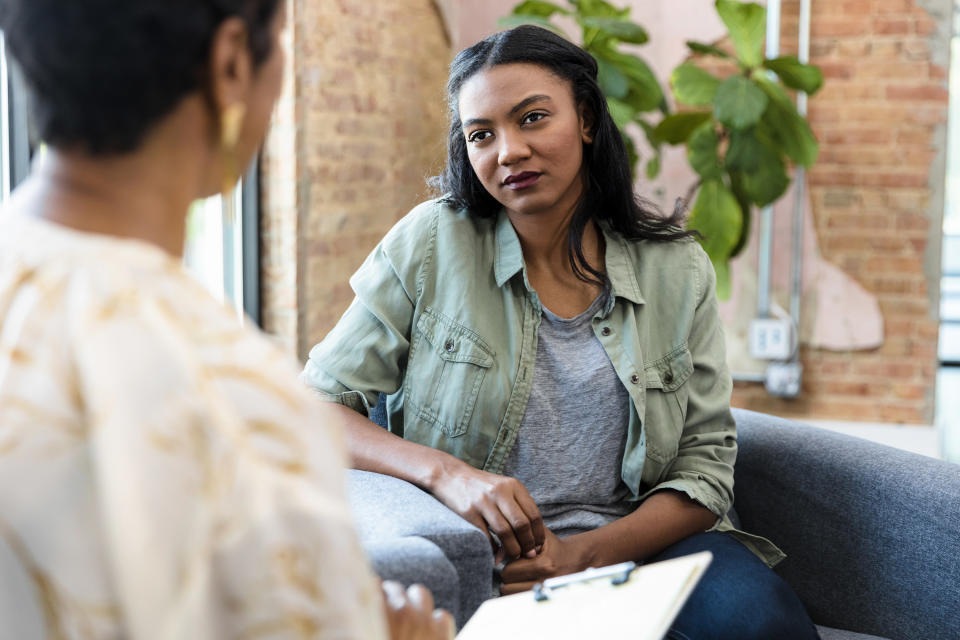 woman talking to her therapist