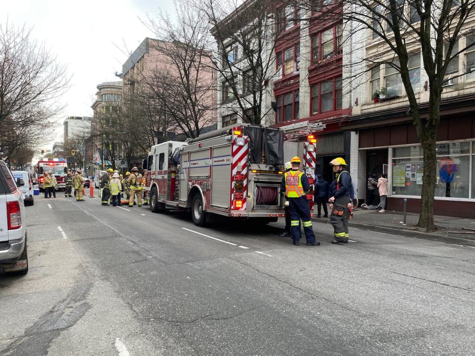 Crews were on scene at least an hour after the fire at the SRO, the red-trimmed building behind the fire truck.