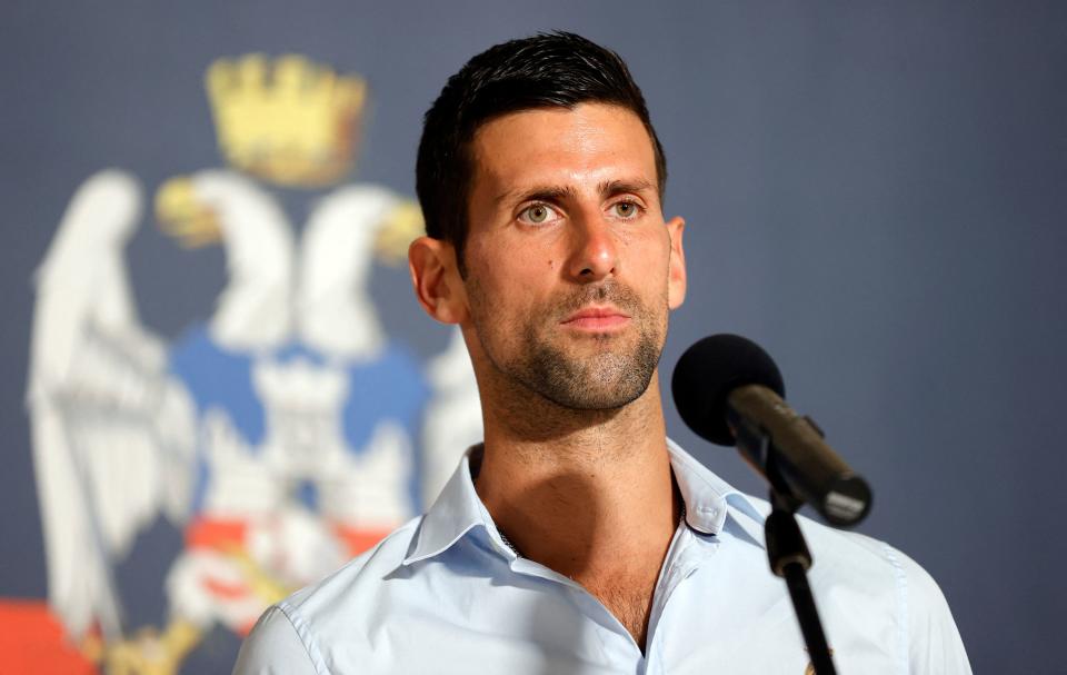 Novak Djokovic won't get vaccinated but still wants to compete in the U.S. Open. (Photo by Pedja Milosavljevic / AFP) (Photo by PEDJA MILOSAVLJEVIC/AFP via Getty Images)