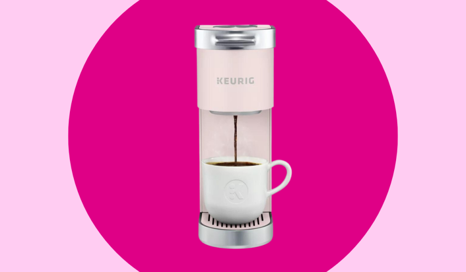 Pink Keurig coffeemaker.