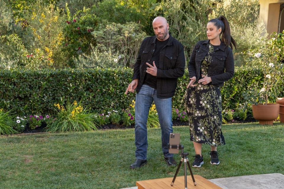 John Travolta and daughter Ella make a dance video in the Scotts Miracle-Gro commercial that aired during the Super Bowl in 2021.