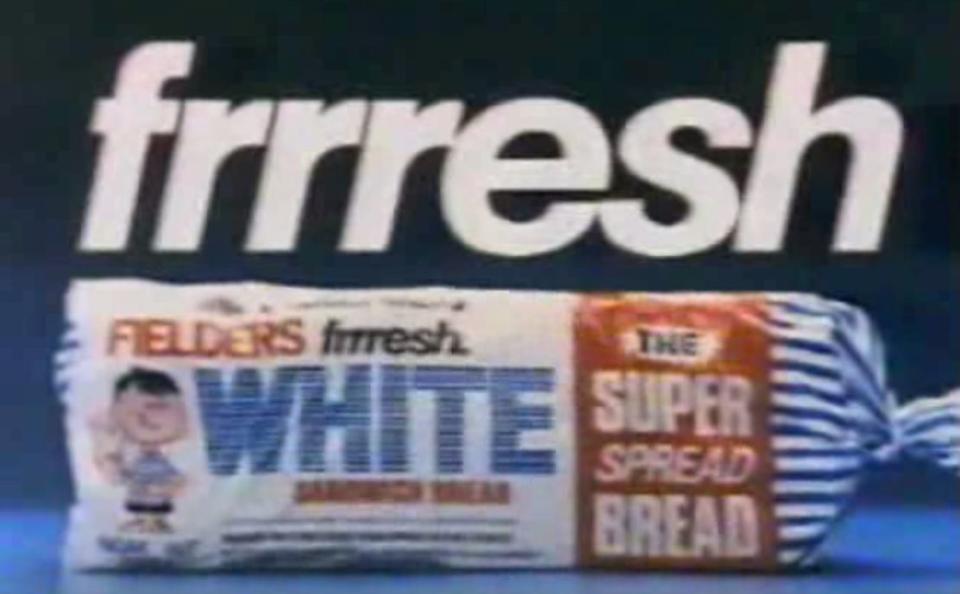 The plastic wrapper was used to encase Fielders Fresh white bread. Pictured is a still from its commercial in 1986. Source: Youtube/GrubcoTV3