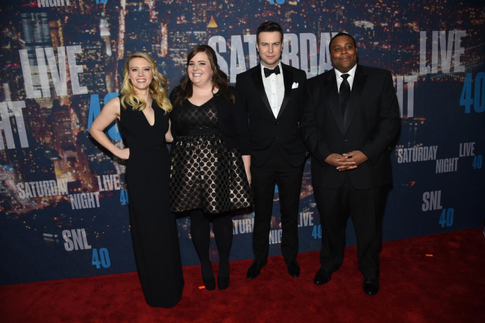 Current Saturday Night Live castmembers Kate McKinnon, Adiy Bryant, Taran Killam, and Keenan Thompson are usually pictured in crazy costumes so seeing them all dressed up is a nice change of pace.