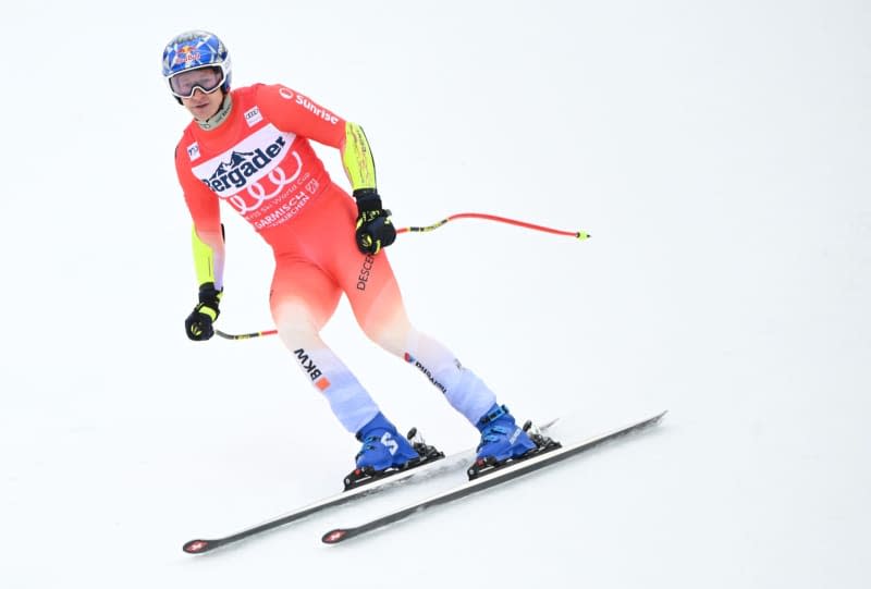 Switzerland's Marco Odermatt reacts after his run during the men's Super G event of the FIS Alpine Skiing World Cup in Garmisch-Partenkirchen. Angelika Warmuth/dpa