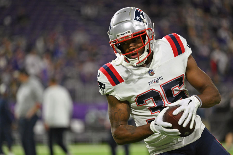 New England Patriots running back Pierre Strong Jr. (35) 