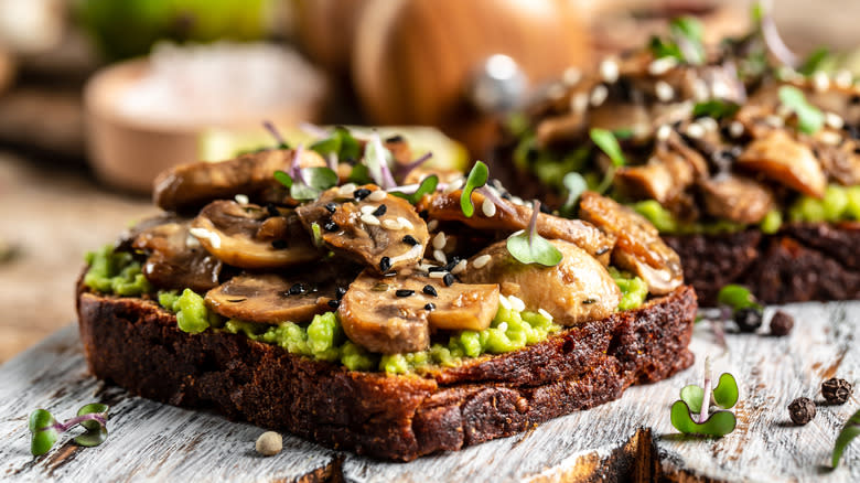 Avocado mushroom open sandwich 