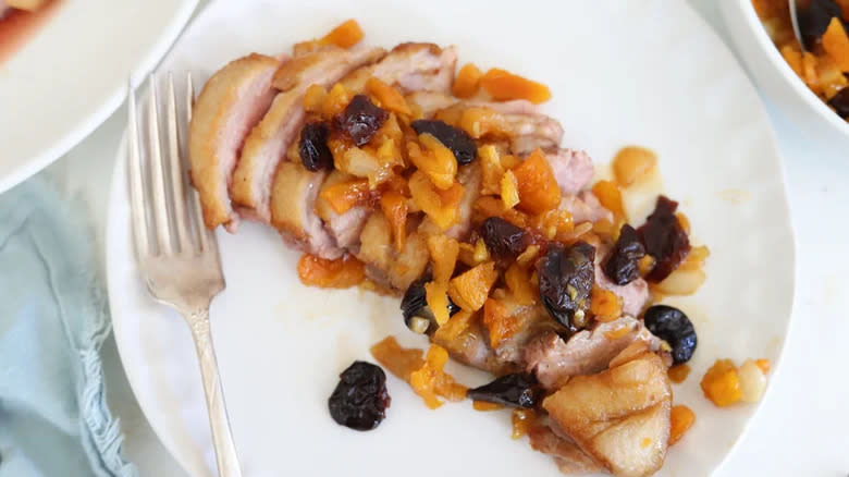 Duck breast with apricots and cherries