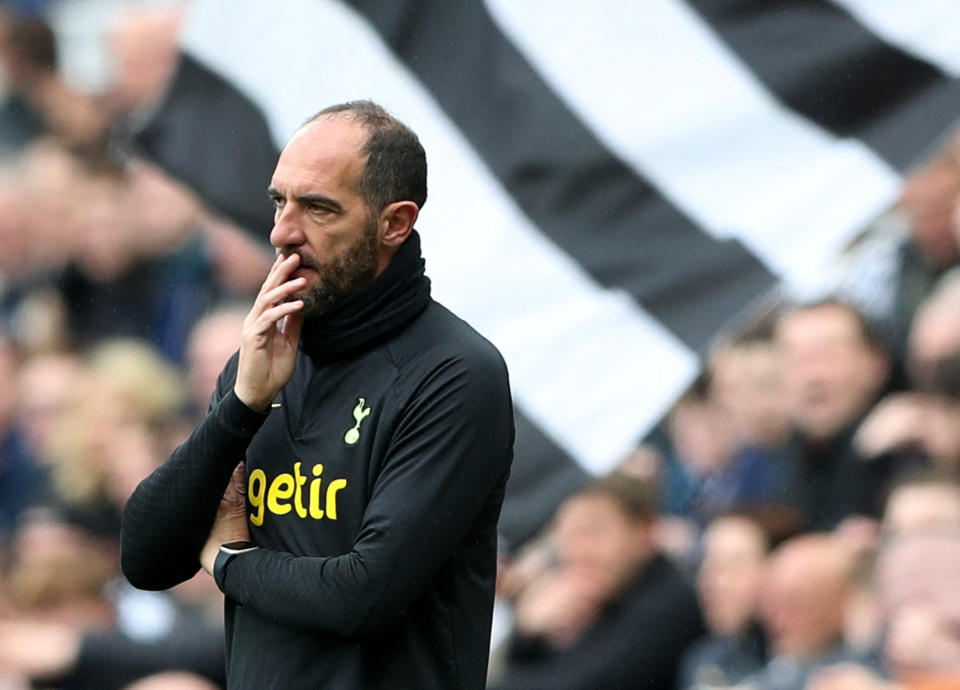 Tottenham Hotspur manager Cristian Stellini looks on during their 1-6 English Premier League defeat by Newcastle.