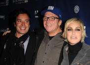 <p>A glammed-up Sharon Stone logged some time with Jimmy Fallon and Tom Arnold, her co-stars from <em>The Year of Getting to Know Us</em>, at the movie’s premiere. (Photo: George Pimentel/WireImage) </p>