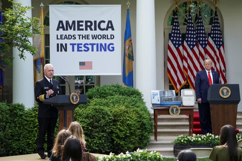 U.S. President Trump holds press briefing on the coronavirus response at the White House in Washington