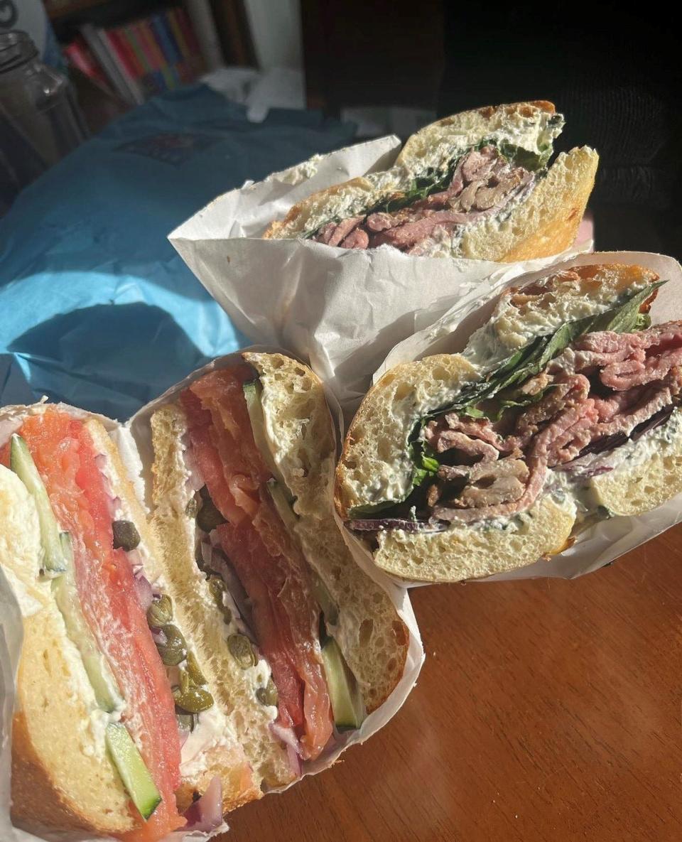 Pictured on the left is the Lox Bagel and on the right is the seasonal Pho Bagel from Bagel Miller in the Lincoln Square neighborhood.