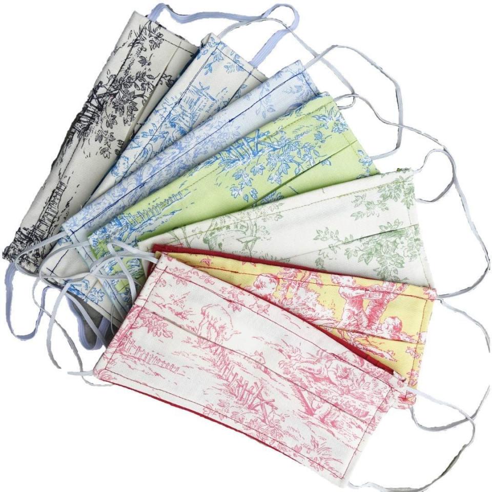 3) Toile de Jouy Fabric, Fashion Face Mask With Pockets