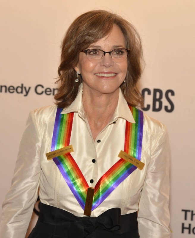 Sally Field, a 2019 Kennedy Center honoree, poses for photographers on the red carpet as she arrives for a Kennedy Center gala performance, in Washington, D.C., on December 8, 2019. The actor turns 77 on November 6. File Photo by Mike Theiler/UPI