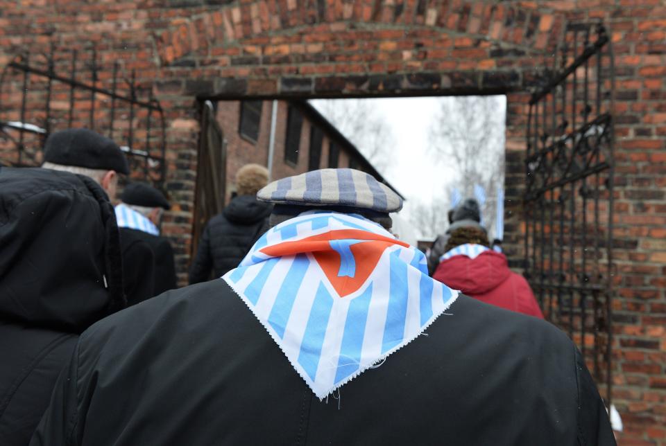 Auschwitz survivors arrive at the former Auschwitz concentration camp to attend fesitivities to mark the 70th anniversary of the camp's liberation on January 27, 2015 at the Auschwitz-Birkenau memorial site in Oswiecim, Poland. Seventy years after the liberation of Auschwitz, ageing survivors and dignitaries gather at the site synonymous with the Holocaust to honour victims and sound the alarm over a fresh wave of anti-Semitism. 