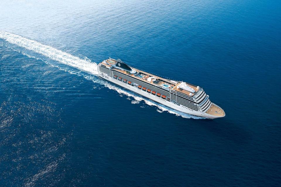 Aerial view of MSC Poesia ship, used for World Cruise by MSC