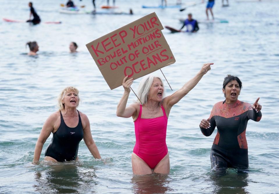 Swimmers also took part in the protest in Brighton, where organisers claimed hundreds of people took part (PA) (PA)