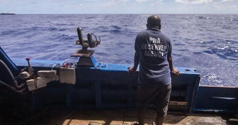 Photo originally posted by Progressive Grocer. Ivan Sesebo is a human observer who monitors commercial fishing on longline tuna vessels. (Image credit: Jonne Roriz)