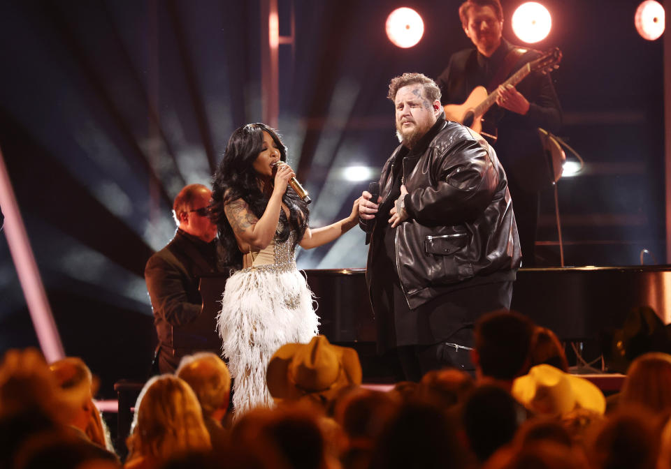 K. Michelle and Jelly Roll performs onstage at The 57th Annual CMA Awards at Bridgestone Arena in Nashville, Tennessee on November 8, 2023. (Photo by Christopher Polk/Variety via Getty Images)