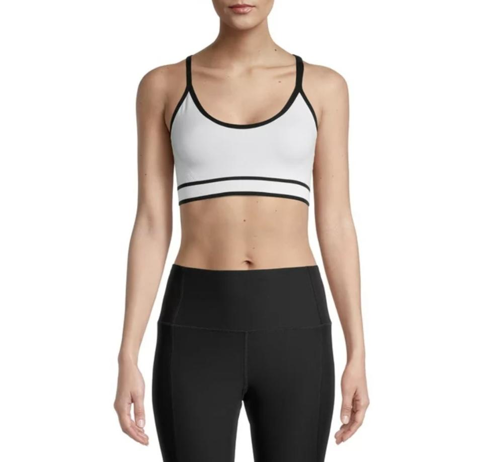 A white and black sports bra