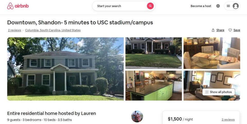 This screenshot shows an AirBnB rental in the Columbia area.